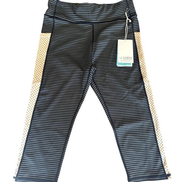 Carve Designs Dana Capri Yoga Pants XS Black Tan Stripe NWOT Eco Active - Picture 1 of 7